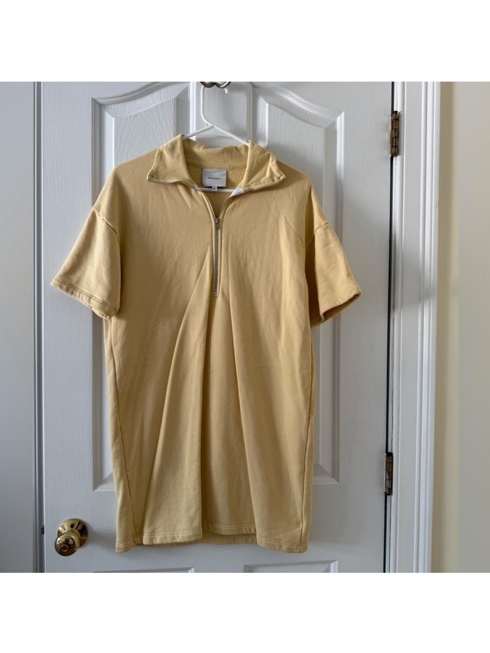 Reformation Short-Sleeve Quarter-Zip Polo in Pale Yellow